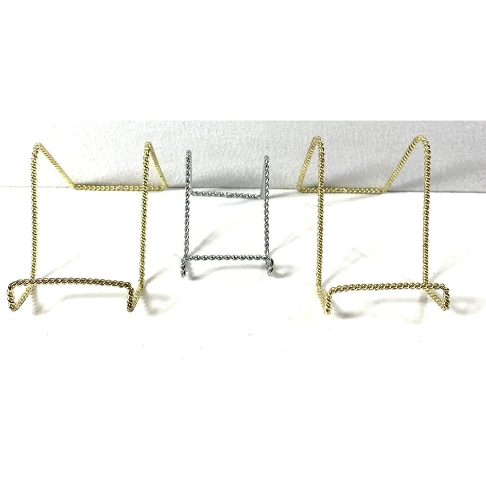 2 Twisted Goldtone & 1 Twisted‎ Silvertone Wire Display Stands Plate Holders - Picture 13 of 13